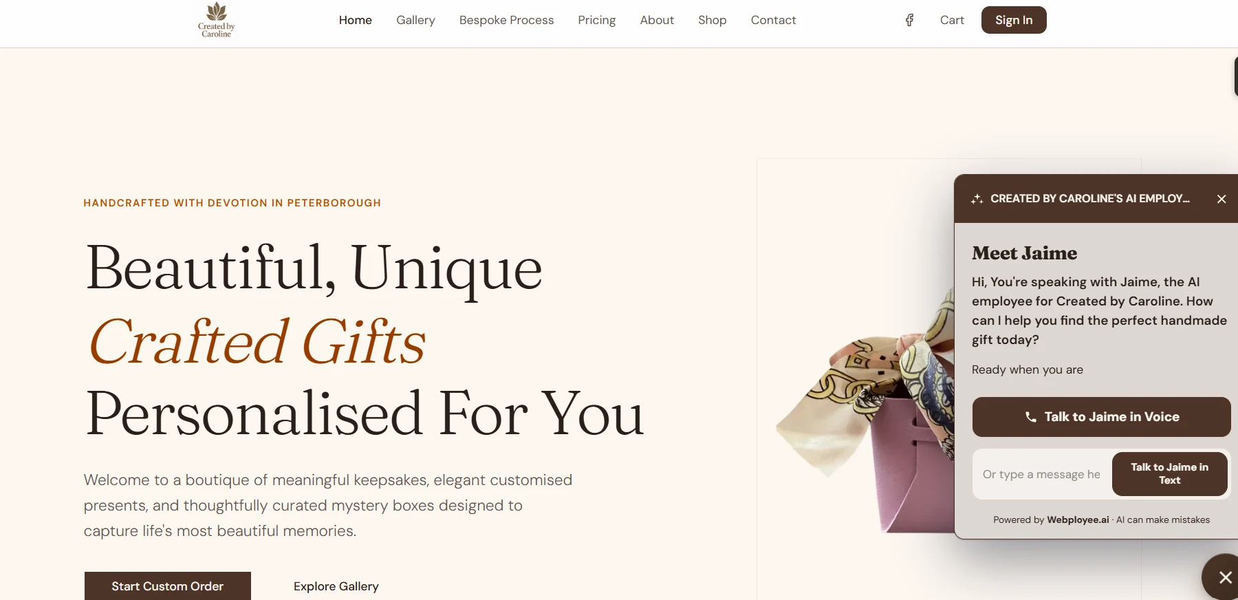 Created by Caroline website homepage