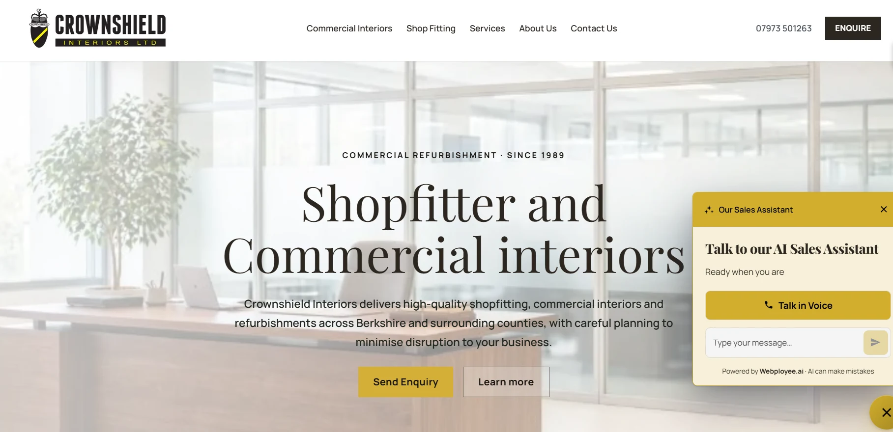 Crownshield Interiors website homepage