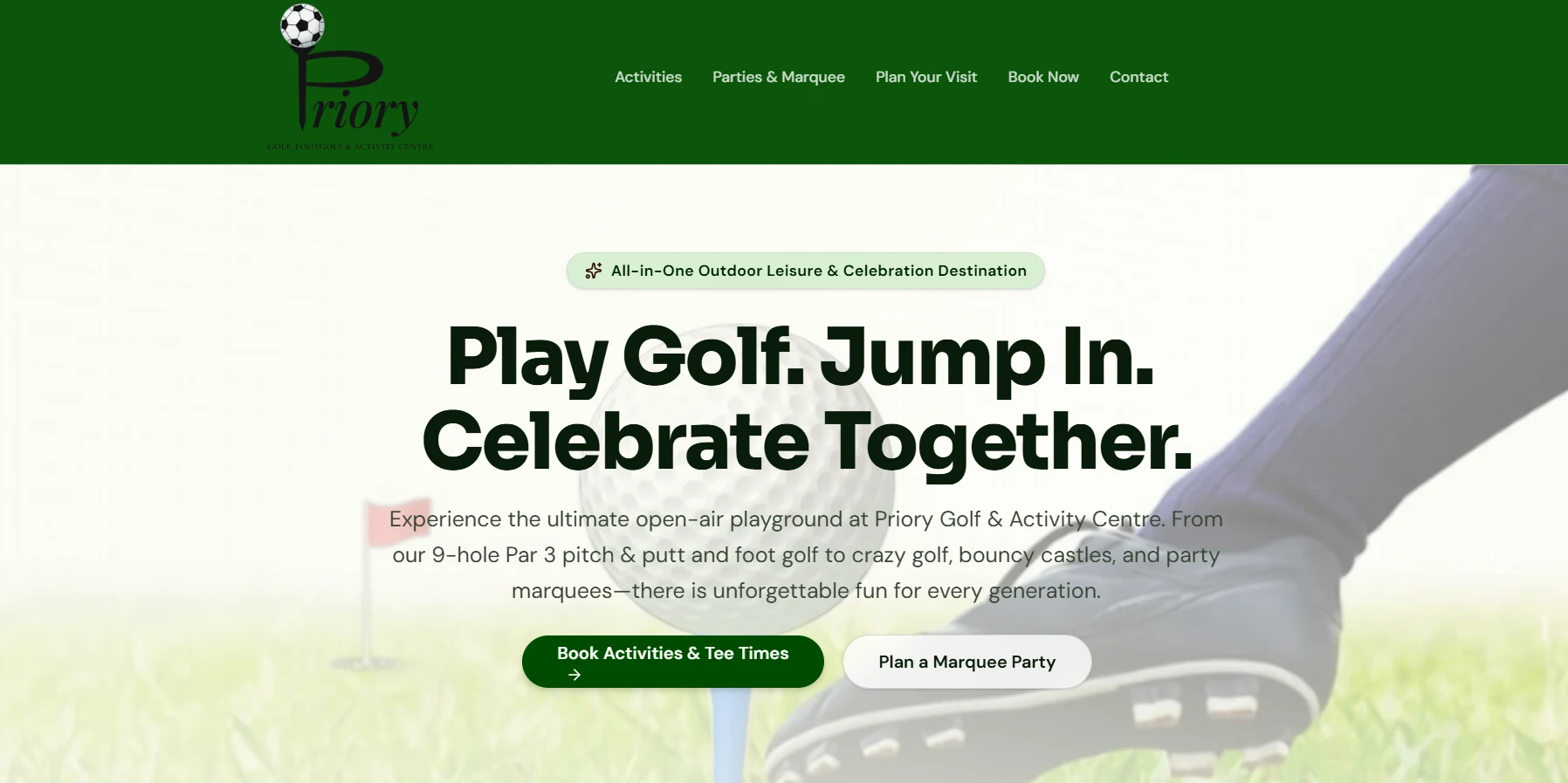 Priory Golf & Activity Centre website homepage