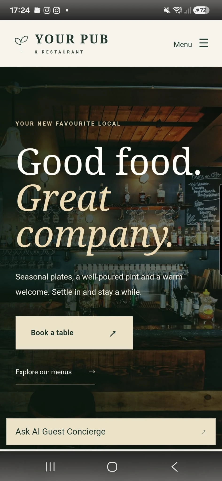 Your Pub & Restaurant website homepage